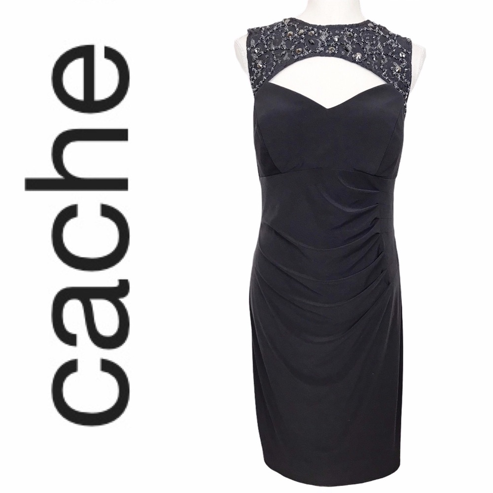Cache Gray Ruched Sleeveless Sequin Top Dress 14